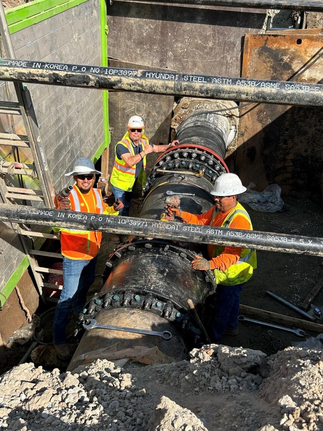 Image - Tom Medina inspects the construction of the new connection. Bartolo Transmission Main (BTM) Repair - Bartolo Transmission Main (BTM) Repair - SouthWest Water Company.